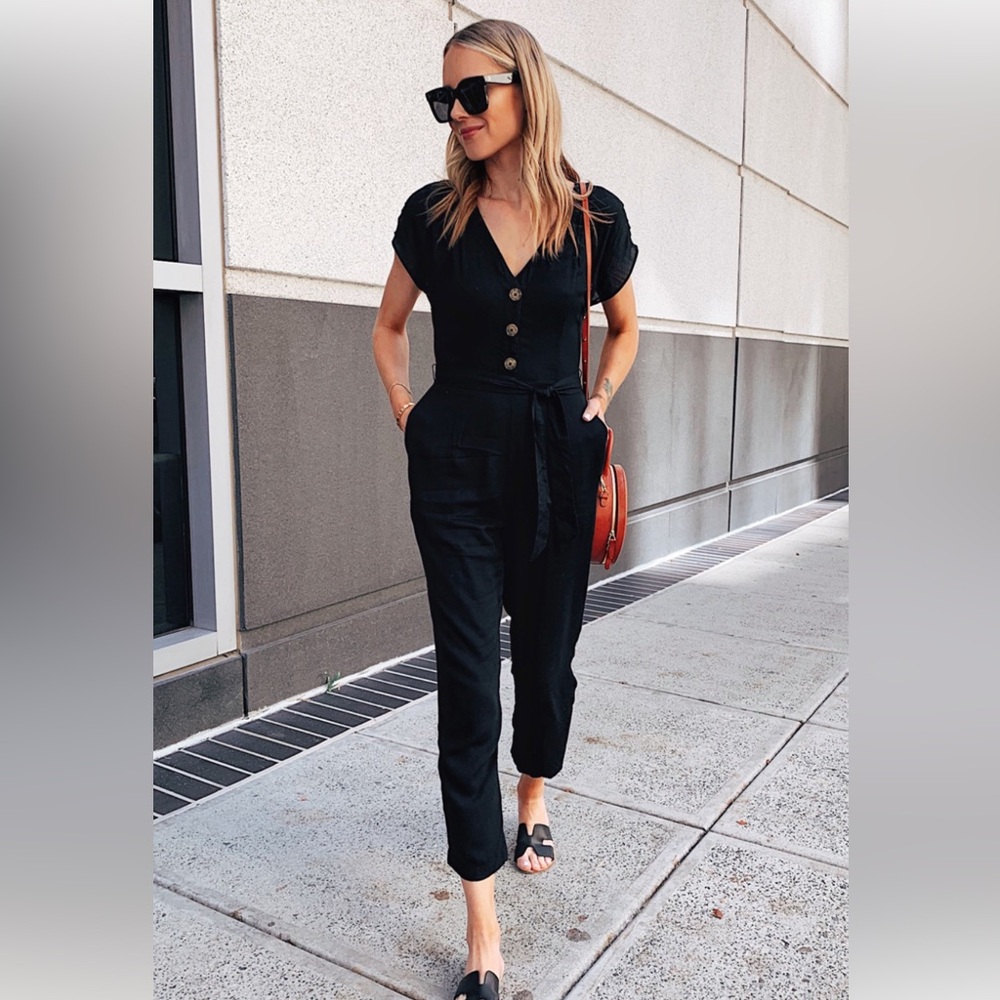 Abercrombie & Fitch Black Button-Front Jumpsuit